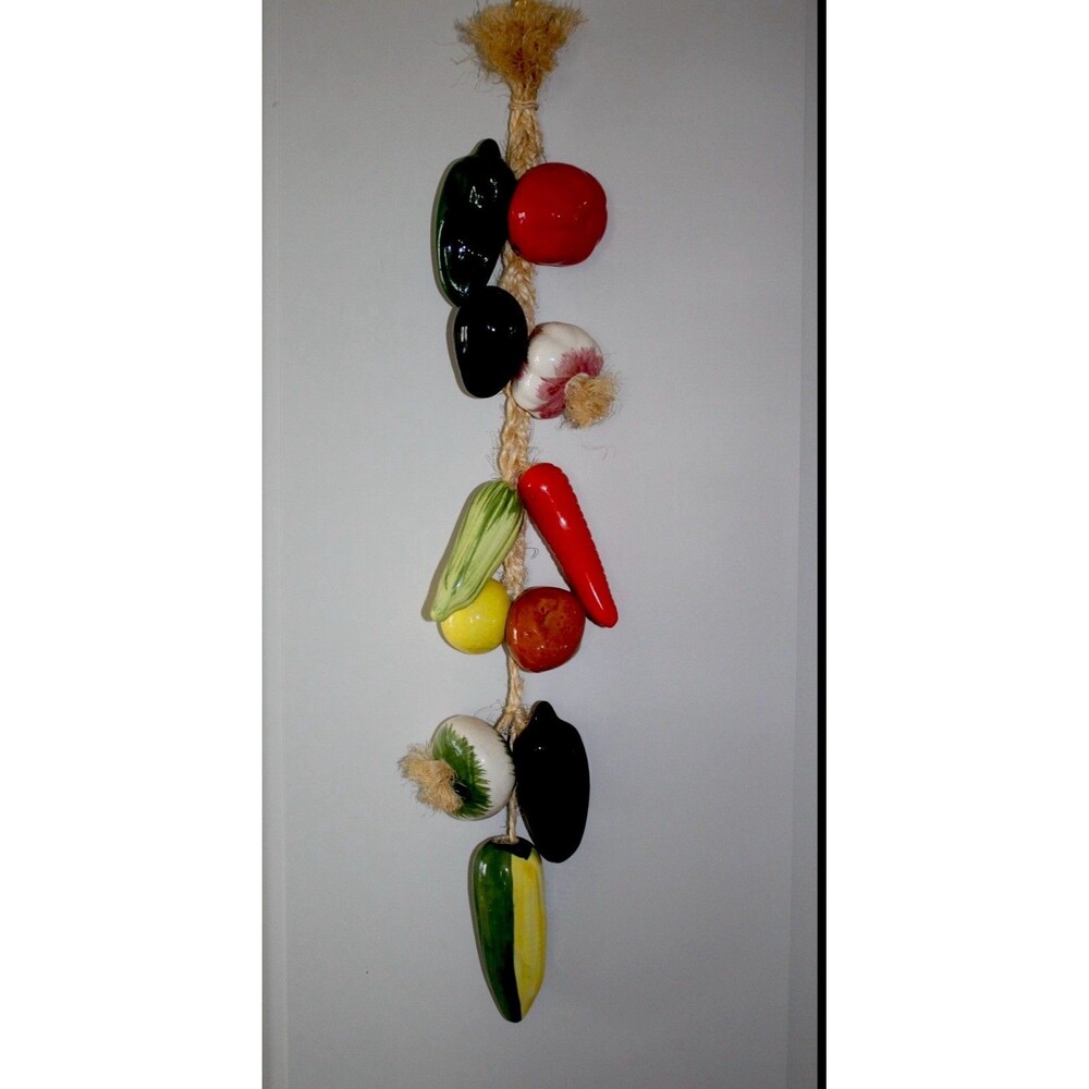 Vintage Mexican Pottery Vegetable Garland Hanging Ceramic Wall Decor Kitchen